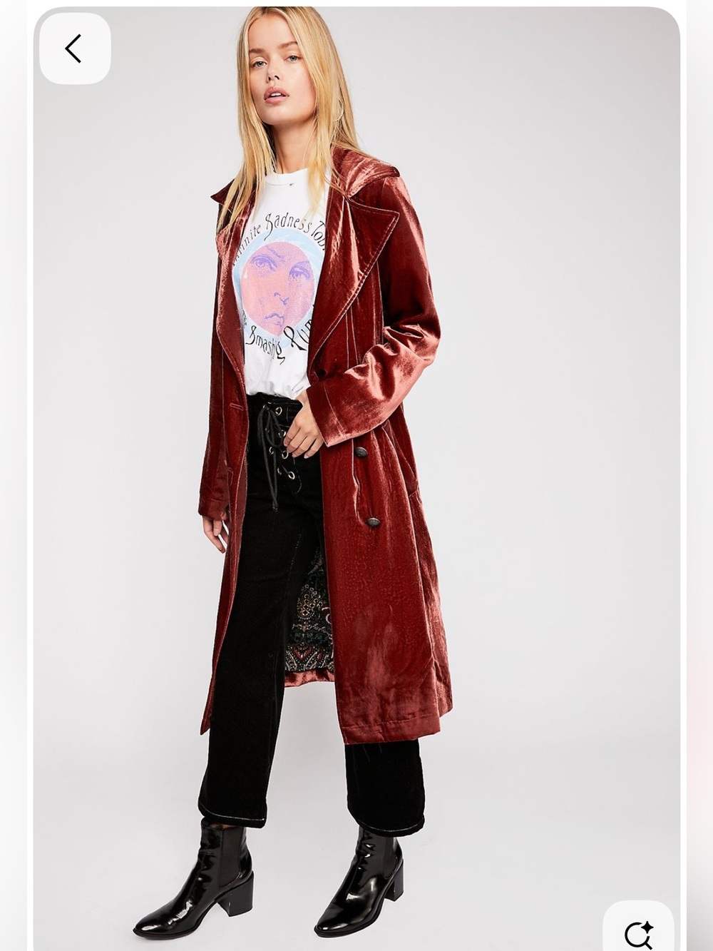 Vintage Free People Bryant Velvet Duster Trench Coat XS